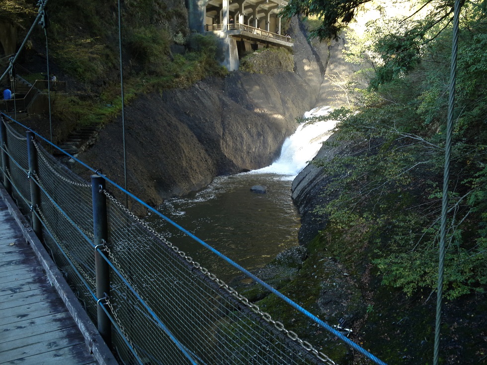 吊り橋から覗く滝つぼ