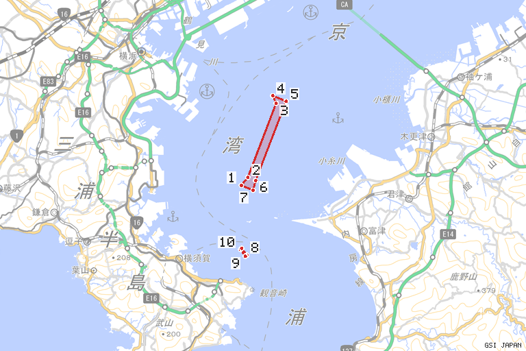 第711項 中ノ瀬航路及び浦賀水道航路付近 水路測量 の位置を示す地図