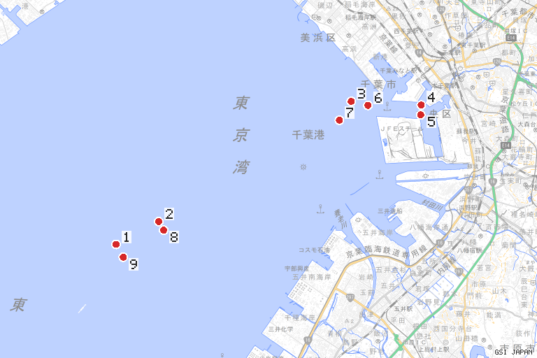 第724項 千葉港、千葉航路及び千葉港外港 深浅測量 の位置を示す地図