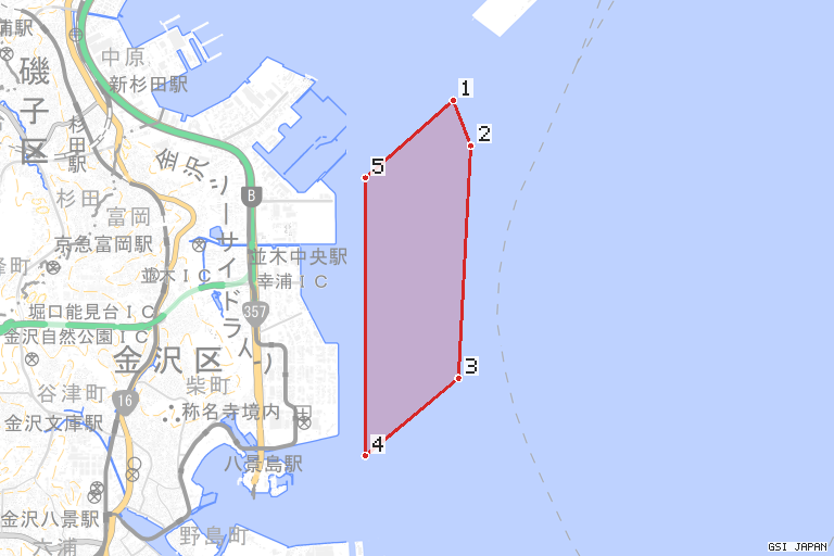 第730項 京浜港 横浜区、第５区 ヨットレース の位置を示す地図