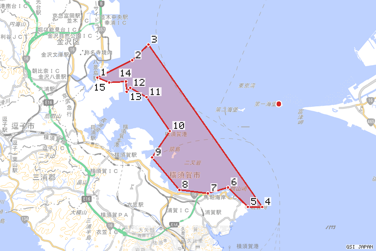 第734項 横須賀港、第３区、第４区及び第５区 海上訓練 の位置を示す地図